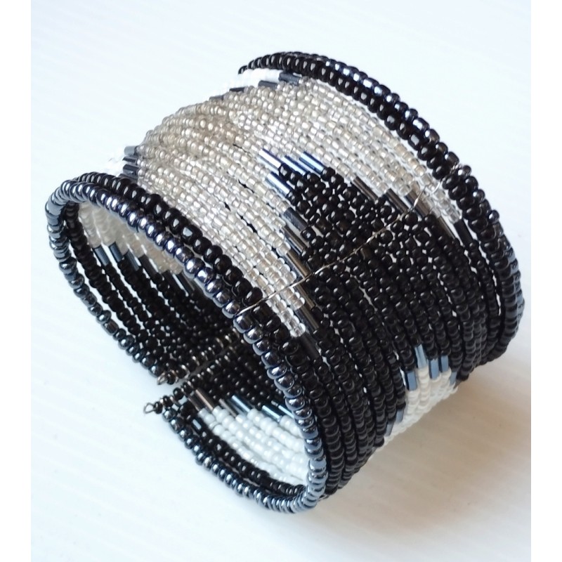 Bracelet femme noir gris blanc