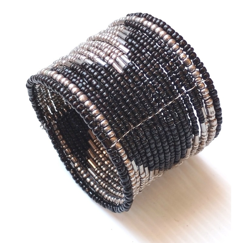 Bracelet femme noir argenté