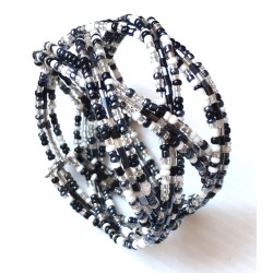 Bracelet femme torsadé noir blanc gris