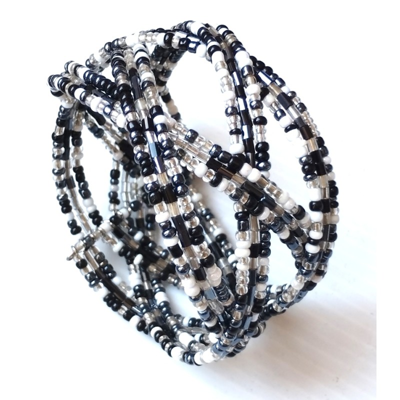 Bracelet femme torsadé noir blanc gris