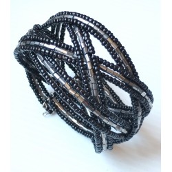 Bracelet femme torsadé noir argenté