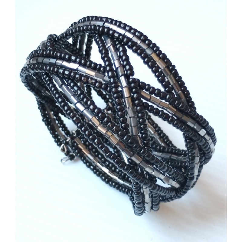 Bracelet femme torsadé noir argenté