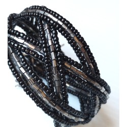 Bracelet femme torsadé noir argenté