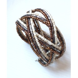 Bracelet femme torsadé blanc argenté marron
