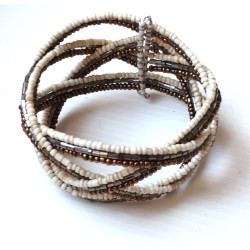 Bracelet femme torsadé blanc argenté marron