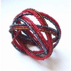 Bracelet femme torsadé rouge gris foncé