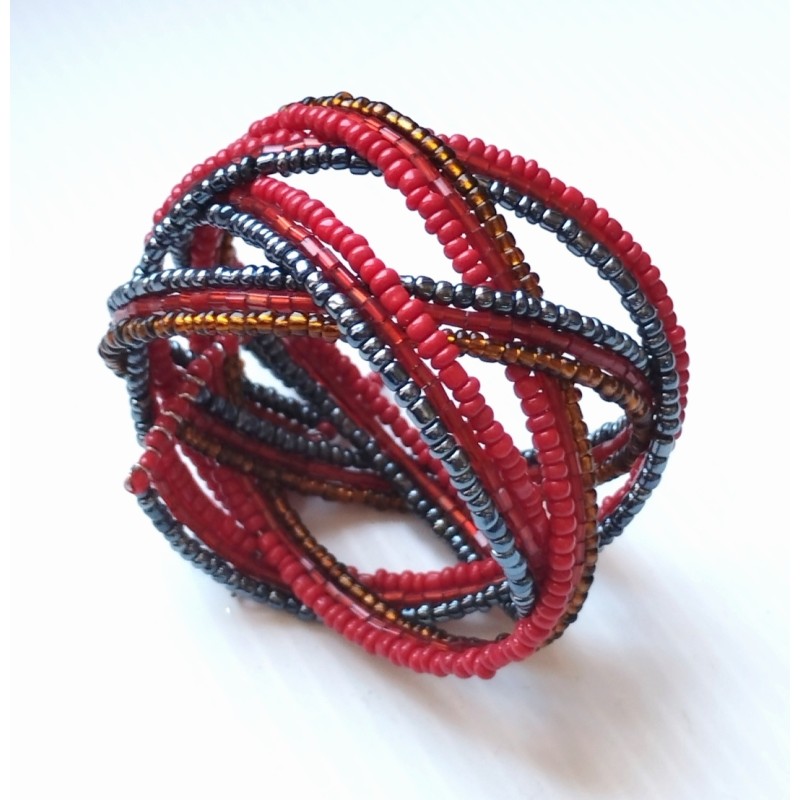 Bracelet femme torsadé rouge gris foncé