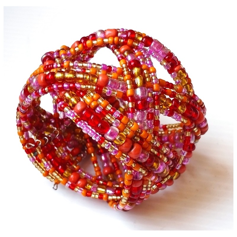 Bracelet femme torsadé rouge orange rose