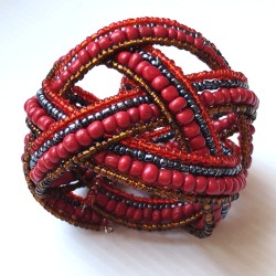 Bracelet femme torsadé rouge gris doré
