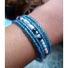 Bracelet femme fin en perles bleues et blanches