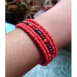 Bracelet femme fin en perles rouges et noires