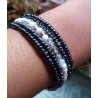Bracelet femme fin en perles noires blanches transparentes