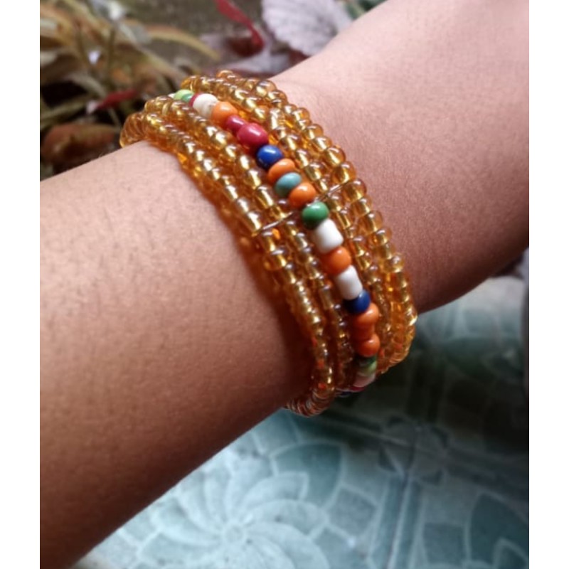 Bracelet femme fin en perles marrons claires multicolores