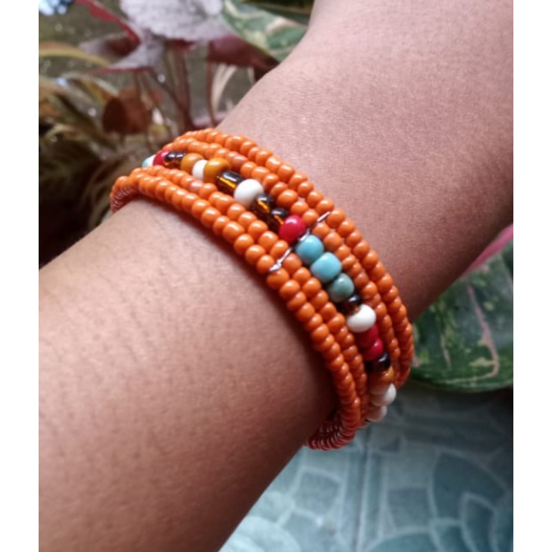 Bracelet femme fin en perles orange multicolores