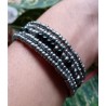 Bracelet femme fin en perles argentées et noir