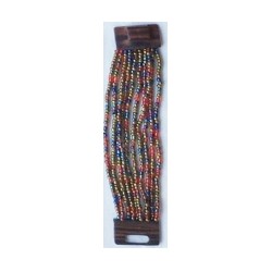 Bracelet femme fermoir en bois doré rouge bleu