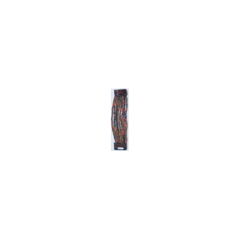 Bracelet femme fermoir en bois doré rouge bleu