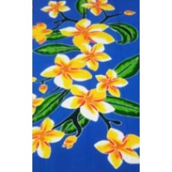Paréo bleu fleurs de frangipanier jaune