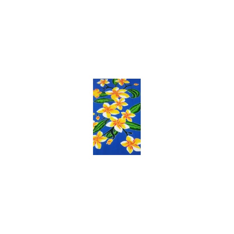 Paréo bleu fleurs de frangipanier jaune