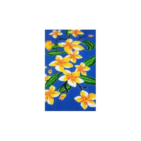 Paréo bleu fleurs de frangipanier jaune Paréo bleu fleurs de frangipanier jaune