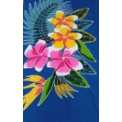 Paréo bleu fleurs de frangipanier jaune rose