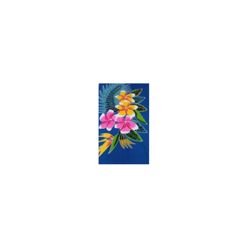 Paréo bleu fleurs de frangipanier jaune rose
