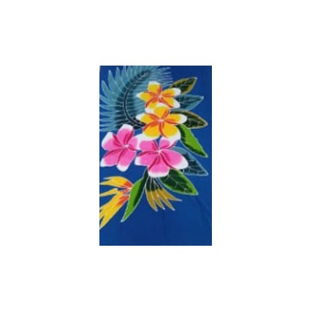 Paréo bleu fleurs de frangipanier jaune rose Paréo bleu fleurs de frangipanier jaune rose