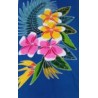Paréo bleu fleurs de frangipanier jaune rose