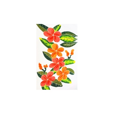 Paréo blanc fleurs de frangipanier rouge orange Paréo blanc fleurs de frangipanier rouge orange