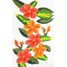Paréo blanc fleurs de frangipanier rouge orange