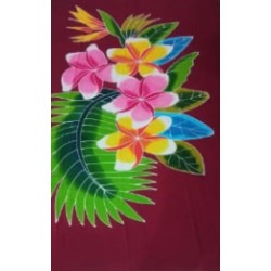 Paréo bordeaux fleurs de frangipanier jaune rose