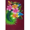 Paréo bordeaux fleurs de frangipanier jaune rose