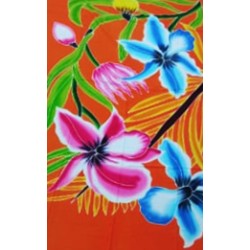 Paréo orange fleurs tropicales rose bleu