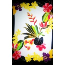 Paréo blanc noir fleurs tropicales