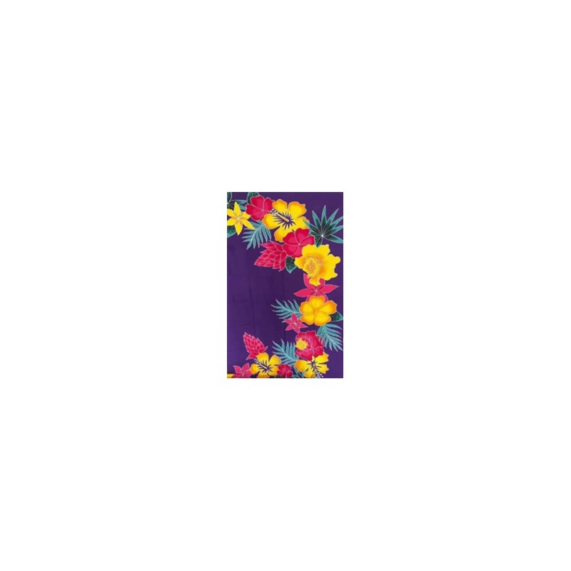 Paréo violet fleurs tropicales multicolores