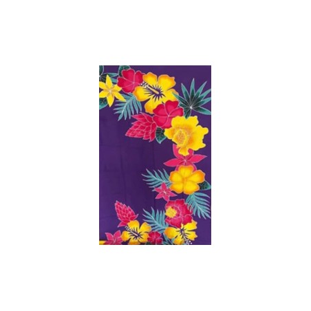 Paréo violet fleurs tropicales multicolores