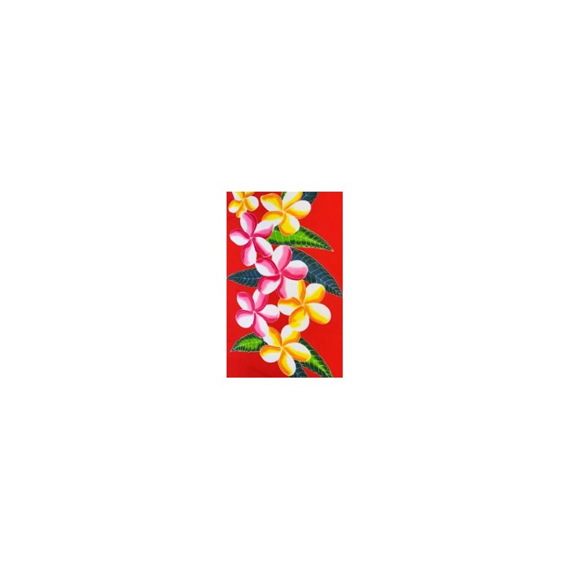 Paréo rouge fleurs de frangipanier rose jaune