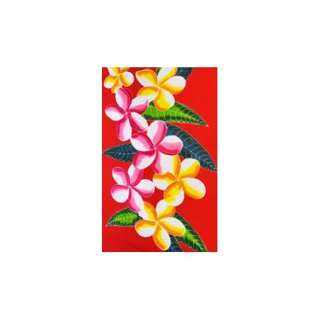 Paréo rouge fleurs de frangipanier rose jaune Paréo rouge fleurs de frangipanier rose jaune