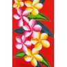 Paréo rouge fleurs de frangipanier rose jaune