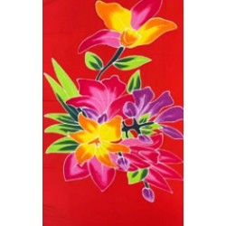 Paréo rouge fleurs tropicales