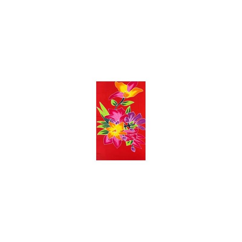 Paréo rouge fleurs tropicales