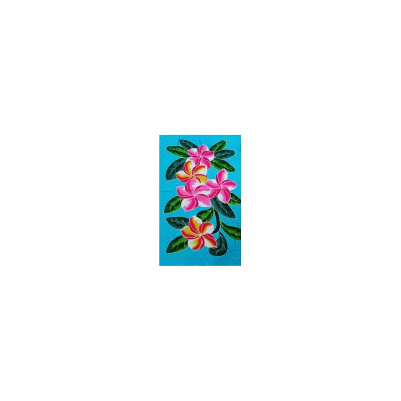 Paréo bleu turquoise fleurs de frangipanier