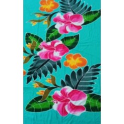 Paréo vert turquoise hibiscus rose blanc