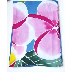 Paréo bleu fleurs de frangipanier jaune rose 1