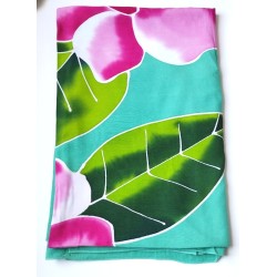 Paréo vert turquoise hibiscus rose blanc