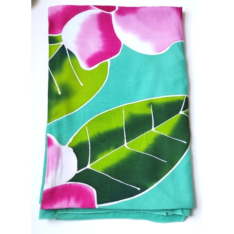 Paréo vert turquoise hibiscus rose blanc