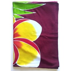 Paréo bordeaux fleurs de frangipanier jaune rose