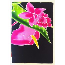 Paréo noir fleurs tropicales