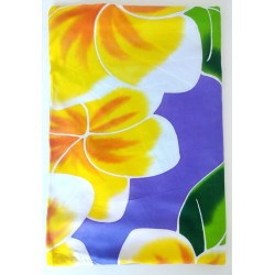 Paréo violet fleurs de frangipanier jaune