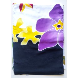 Paréo blanc noir fleurs tropicales